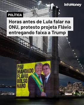 Ação em Nova York reuniu ativistas em protesto pela soberania política do Brasil, gerada com IA