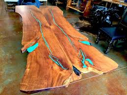 Mesquite Wood Dining Table Freeform Style With Turquoise Inlay Custom Wood Furniture Phoenix Wood Furniture In Phoenix B Houten Werkbladen Tafels Meubels