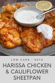 Harissa Chicken And Cauliflower Sheet Pan Recipe Harissa Chicken Indian Food Recipes Healthy Recipes