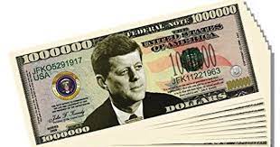 John F Kennedy Jfk Million Dollar Bill 10 Count With Bonus Clear Protector And Christopher Columbus Bill Click Imag Pretend Play Dollar Bill Play Money
