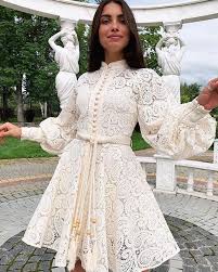 فستان ابيض قصير دانتيل بياقة مدورة Miss Fashion X Summer Dresses Lace Mini Dress Dresses