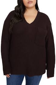 Sanctuary Shaker V Neck Pocket Sweater Plus Size Hautelook
