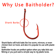 100pcs Red Color Bait Holder Hook Long Shank Baitholder Chemical Sharpened Worm Live Bait Hooks Saltwater Yg82154r
