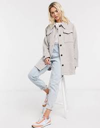 Asos Design Brushed Shacket In Grey Asos