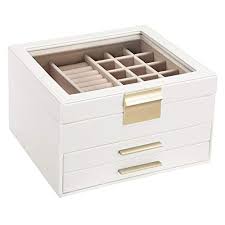 It has sturdy handles and a clever hook under the lid that allows you to hang it on the edge of the bin. Jewelry Box With Lid Jewelry Organizer Box Decorative Boxes Jewelry Box For Mom Anniversary Jewelry Box Wishes Cards Box Blue Wooden Box Storage Organization Home Living