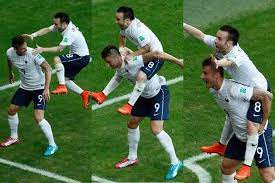 Olivier Giroud And Mathieu Valbuena Celebrating The Third Goal Against Switzerland Mathieu Valbuena Fifa World Cup World Cup