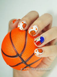 Basketball Nail Art By Simply Rins Nail Art Basketball Sports Cute Nail Art Designs Via Their Site Basketball Nails Basketball Nail Designs Sports Nails