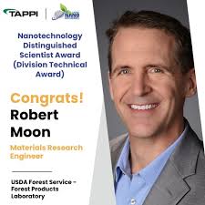 🌟 Congratulations to Robert Moon for receiving the Nanotechnology  Distinguished Scientist Award from TAPPI's Nano Division! 🏆 As a Materials  Research Engineer at the USDA Forest Service