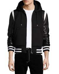 Givenchy Leather Sleeve Neoprene Hooded Jacket Black Givenchy Cloth Leather Sleeve Mens Long Jacket Leather Sleeve Jacket