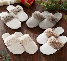 Faux Fur Slippers Large Gray Ombre Gray Ivory Bath Robes Slippers Pottery Barn Slippers Soft Slippers Fur Robe