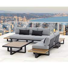 Ove Decors Platform 4 Piece Aluminum Outdoor Sectional Set With Olefin Gray Cushions Platform4pc The Home Depot Black Patio Furniture Outdoor Lounge Set Outdoor Sofa