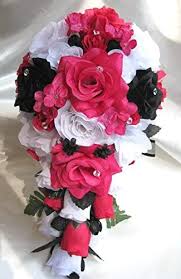 Silk bridal bouquets starting at $10. Amazon Com Rosesanddreams Com Wedding Bouquet Bridal Flowers Silk 17 Piece Package White Fuchsia Black Hot Pink Cascade Centerpieces Maid Of Honor Bridesmaid Arrangements Home Kitchen