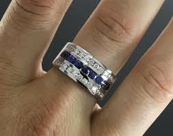 12mm Wide Diamond And Blue Sapphire Men S Wedding Band In Etsy In 2020 Rings For Men Wedding Ring Bands Signet Ring Men