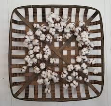 27 Tobacco Basket With A 23 Cotton Wreath Great For A Rustic Farmhouse Look In Any Space Available In T Tobacco Basket Decor Basket Wall Decor Cotton Decor