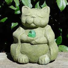 Designer Stone Meditating Zen Cat Statue With Marble Made From Solid Cast Stone Original Design From The Gentilucc Meditating Cat Japanese Garden Stone Design