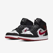 Nike Air Jordan 1 Mid Se Black Red White Pin On Athletic Shoes Men S Shoes