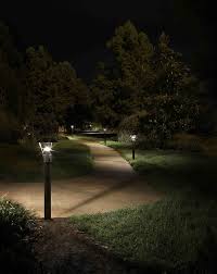 Bollards In Park At Night In Colorado Outdoor Lighting Low Voltage Outdoor Lighting Landscape Lighting