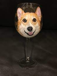 Corgi wine glass with complimentary personalization stemmed stemless or crystal. Custom Painted Wine Glass 20 Oz Wagging Tail Studios Llc