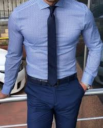 Buy Blue Slim Fit Dress Shirt By Gentwith Com With Free Shipping In 2020 Mens Casual Outfits Slim Fit Dress Shirts Shirt Outfit Men