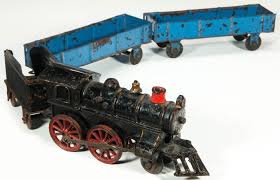 Wilkins Kingsbury Floor Train 1911 Cast Iron Locomotive Tender 2 Steel Gondolas Locomotive Vintage Train Cast Iron