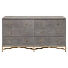 Gently used, vintage, and antique gold dressers and chests of drawers. Simon Modern Classic 6 Drawer Grey Shagreen Brushed Gold Double Dresser Kathy Kuo Home