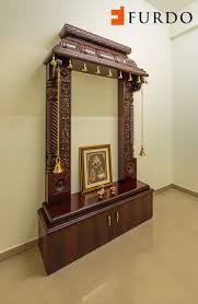 Traditional Carved Wooden Puja Mandir Hindu Home Temple With Brassbells And Cabinets By Furdo In 2020 Temple Design For Home Pooja Room Design Pooja Room Door Design