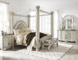 Cassimore North Shore Pearl Silver Upholstered Poster Canopy Bedroom Set Canopy Bedroom Sets Canopy Bedroom Upholstered Bedroom Set