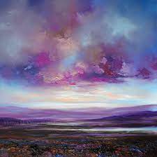 Painting a stormy sky with its dark, dramatic clouds or the pinks and reds of a sunset is very appealing. Beautiful Ocean Beach And Sunset Sky With Clouds Landscape Painting Art By Contemporary Artist Painter Melissa Mckinnon Blushing Sky Abstract Art Landscape Landscape Art Abstract Landscape Painting