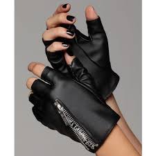 Black And Gold Motorcycle Gloves Karl Lagerfeld Gloves Fingerless Motorcycle Zipper Faux Leather Gloves Fashion Clothes Leather Gloves