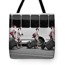 Emirates cabin crew after capturing a gang of cocaine smugglers at 30,000 ft! Emirates Airline Cabin Crew Attendants Tote Bag For Sale By Lyuba Filatova