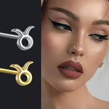 EOEMY 925 Sterling Silver Twelve Constellations 24G Nose Bone Ring Piercing  Stud-2 Pieces-E