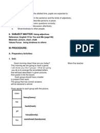 Semi Detailed Lesson Plan In Mathematics Lesson Plan Education Theory In 2020 Adjectives Lesson Adjective Lesson Plans Math Lesson Plans Elementary