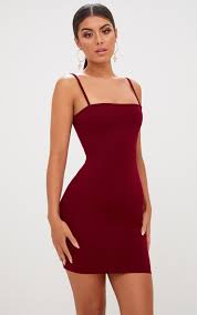 Burgundy Straight Neck Bodycon Dress Red Bodycon Dress Neck Bodycon Dress Bodycon Dress
