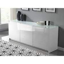 Buffet bas indonesien buffet bas portes coulissantes ptm. 3 Portes 6 Compartiments Plateau Superieur En Verre Trempe 200x45x76 Cm Blanc Buffet Blanc Buffet Contemporain Meuble Blanc