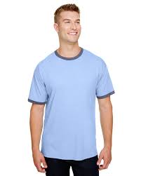 Champion Cp65 Light Blue Heather Navy Heather Adult Triblend Ringer T Shirt