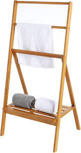 Hang towels solid color on the top shelf and two hand towels with decorative accents that match the bath towel in the. Mygift Freestanding 109 Bamboo Folding Table Towel Stand With Shelf Amazon De Kuche Haushalt