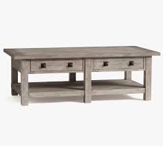 The grey wash wood coffee tables features beneficial job, it takes to keep cups of coffee, newspapers, food, drink, even games consoles or media players. Benchwright 54 Rectangular Coffee Table Pottery Barn