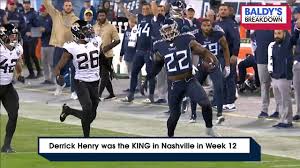 Derrick henry torched the jaguars defense for 159 yards and 2 touchdowns. Derrick Henry Was The King In Nashville In Week 12 Baldy S Breakdowns
