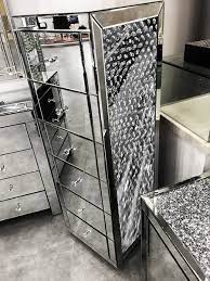 Floating Crystal Tallboy Product Description 6 Drawer Floating Crystal Mirrored Tallboy Infuse Crystal Bedroom Mirrored Furniture Contemporary Bedroom Design