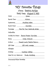 My Favorite Things Name Nikki Magnusson Birth Date January 22 Teacher Wish List List Template 40th Birthday Wishes