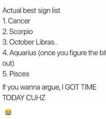 Crabs are highly sensitive to their environments, as well as extremely protective of themselves. Actual Best Sign List 1 Cancer 2 Scorpio 3 October Libras 4 Aquarius Once You Figure The Bii Out 5 Pisces If You Wanna Argue Got Time Today Cuhz Arguing Meme On Me Me
