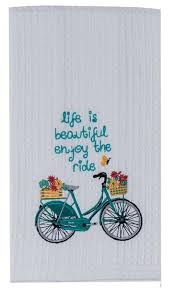 The Soft White Enjoy The Ride Waffle Towel Features A Blue Bike And Proclamation Stenciled In Blue Li Bike Quotes Bike Ride Quotes Machine Embroidery Designs