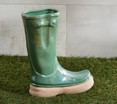 Womens retro bir rain boots gray from target shoes. 11 5 Indoor Outdoor Ceramic Boot Planter By Valerie Qvc Com
