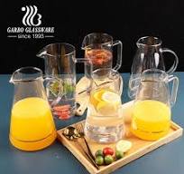 Custom Size Glass Pitcher with Handle and Spout for Hot/Cold Water, High  Heat Resistance, Juice Container with Gold Rim Decor