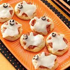 Kid Size Ghost Pizzas Recipe Halloween Food For Party Ghost Pizza Creepy Halloween Food