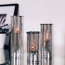 Euc partylite glass 5 tealight holder spaces heavy duty glass remarkable piece. Pinstripe Glam Tealight Holder Trio Silver Tea Light Holder Tea Lights Candle Holder Set