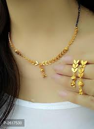 Feminine Beautiful Brass Mangalsutra With Earrings Gold Bangles Design Gold Fashion Necklace Gold Jewellery Design