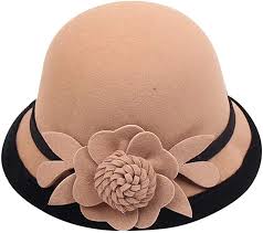 Zonsaoja Cloche Round Hat For Women Beanie Flower Dress Church Elegant British Ladies Dress Hats Round Hat Wool Caps