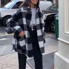 Classic Thick Colorblock Checked Button Down Shirt Jacket Woolen Winter Fashion Outfits Plaid Jacket Outfit Overshirt Women
