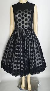Vintage 1950s Dress Black Chiffon Polka Dot Illusion Dress Party Dress With Images Vintage 1950s Dresses Polka Dot Cocktail Dresses Dresses